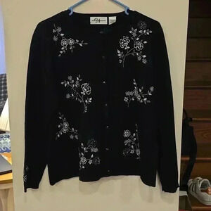 Alfred Dunner Womens‎ Large Button Up Cardigan Embellished Vintage